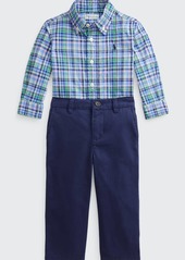Ralph Lauren Childrenswear Boy's Poplin Plaid Shirt w/ Twill Pants  Size 6-24M