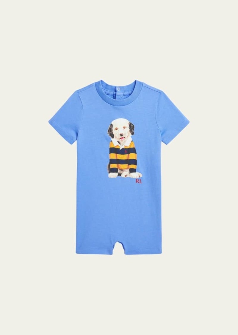 Ralph Lauren Childrenswear Boy's Rugby Dog Cotton Jersey Romper  Size 3M-12M