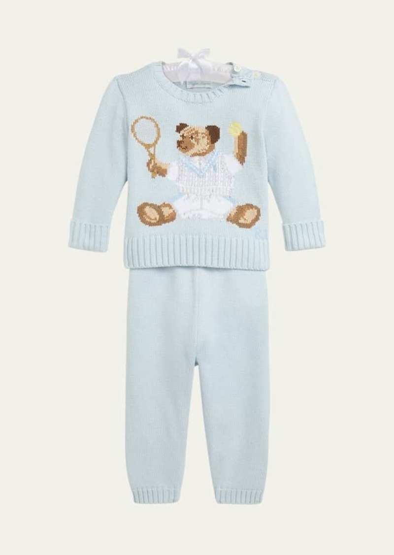 Ralph Lauren Childrenswear Boy's Tennis Bear Sweater and Pants Set  Size 3M-24M