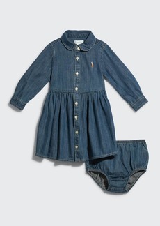 Ralph Lauren Childrenswear Girl's Belted Fit-and-Flare Denim Shirtdress  Size 3M-24M