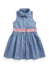 Ralph Lauren Childrenswear Girl's Chambray Sleeveless Shirtdress w/ Striped Belt  Size 5-6X
