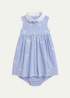 Ralph Lauren Childrenswear Girl's Embroidered Pinstripe Cotton Mesh Dress with Bloomers  Size 3M-24M
