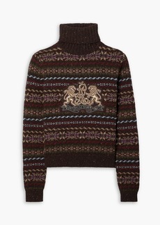 RALPH LAUREN COLLECTION - Embellished intarsia wool-blend turtleneck sweater - Brown - XL