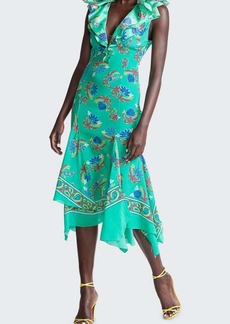 Ralph Lauren Collection Ashita Floral-Print Handkerchief Midi Silk Dress