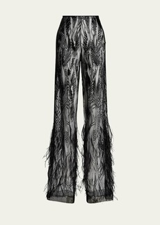 Ralph Lauren Collection Bradlee Beaded Feathered Tulle Pants