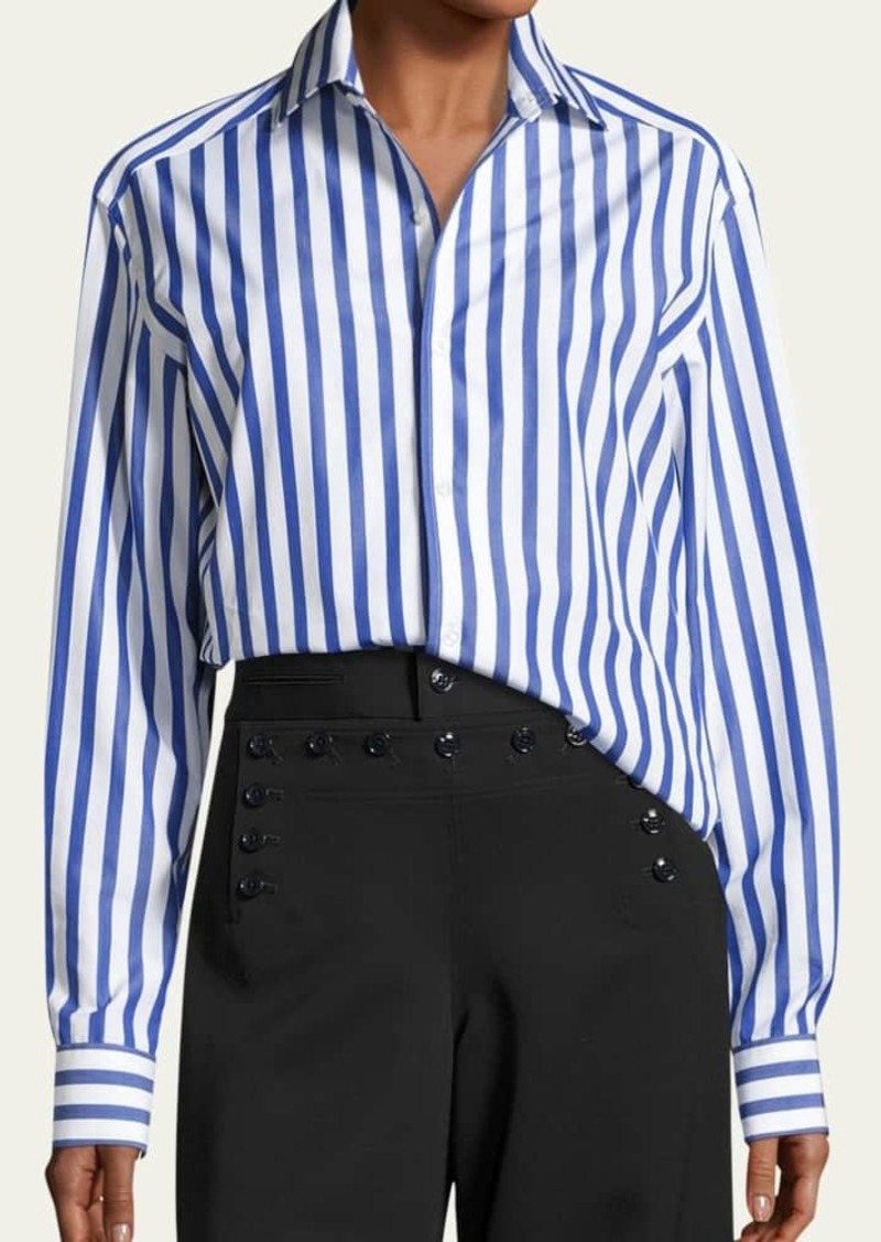 Ralph Lauren Collection Capri Striped Cotton Blouse  White