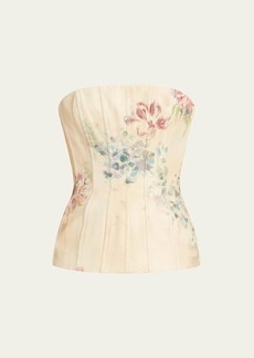 Ralph Lauren Collection Evia Faded Floral Denim Bustier Top