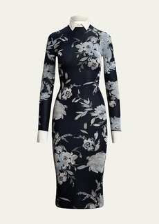 Ralph Lauren Collection Floral Silk-Blend Jacquard Sweater Day Dress With Detachable Collar & Cuffs