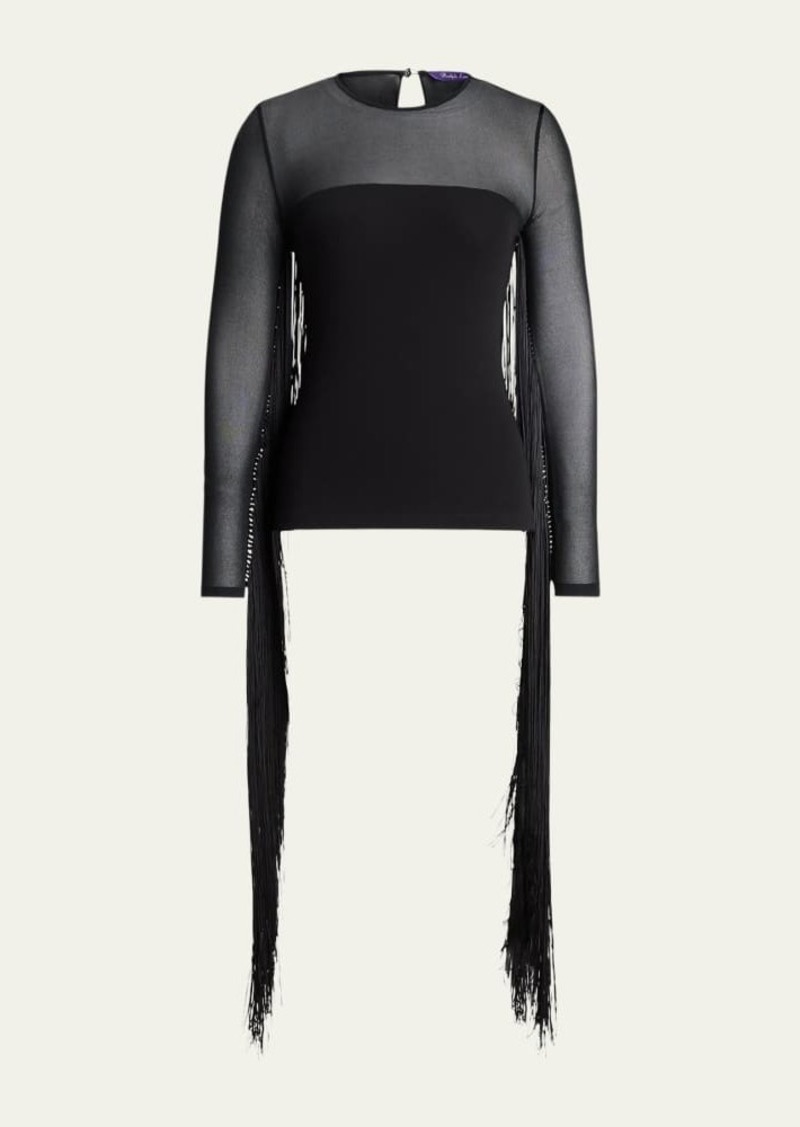 Ralph Lauren Collection Fringe-Trim Sheer Knit Top