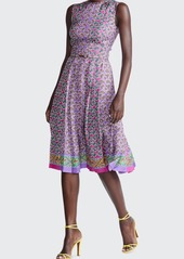 Ralph Lauren Collection Harlan Paisley Scarf-Print Pleated Midi Silk Dress