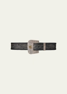 Ralph Lauren Collection Lasered Calf-Suede Wide Western Belt