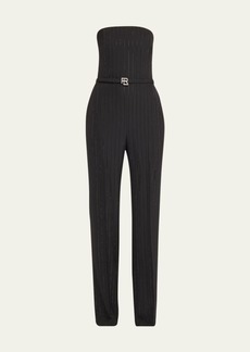 Ralph Lauren Collection Markus Pinstripe Belted Strapless Jumpsuit
