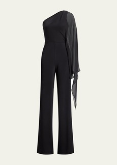 Ralph Lauren Collection One Shoulder Scarf-Sleeve Jumpsuit