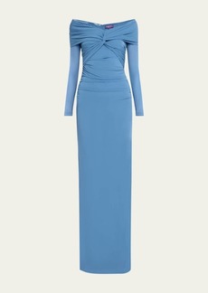 Ralph Lauren Collection Ruched Jersey Off-Shoulder Column Dress