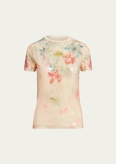 Ralph Lauren Collection Sequin Wildflower-Print Layered Short-Sleeve T-Shirt