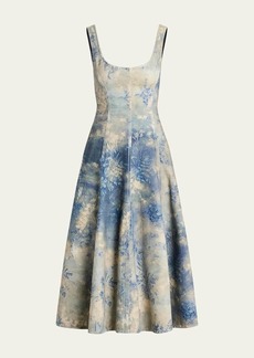 Ralph Lauren Collection Tarian Floral-Print Sleeveless Lace-Up Denim Midi Dress