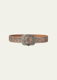 Ralph Lauren Collection Tooled-Buckle Calf-Suede & Calfskin Belt