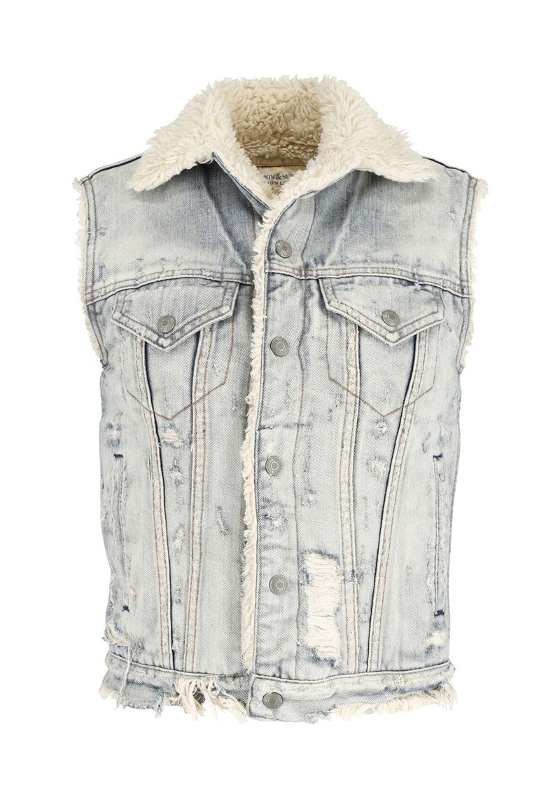 Ralph Lauren Distressed Vest in Light Blue Cotton Denim