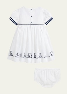 Ralph Lauren Childrenswear Girl's Sailor Inspired Linen Dress W/ Bloomers  Size 9M-24M