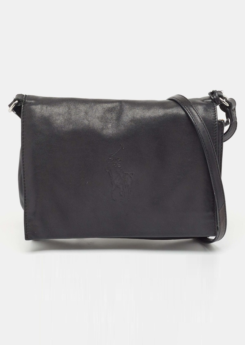 Ralph Lauren Leather Logo Embossed Flap Messenger Bag