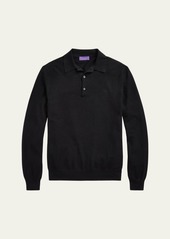 Ralph Lauren Men's 18GG Fine-Knit Silk Cotton Long-Sleeve Polo Sweater