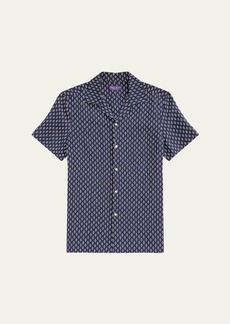 Ralph Lauren Purple Label Men's Diamond-Print Linen and Silk Camp Shirt