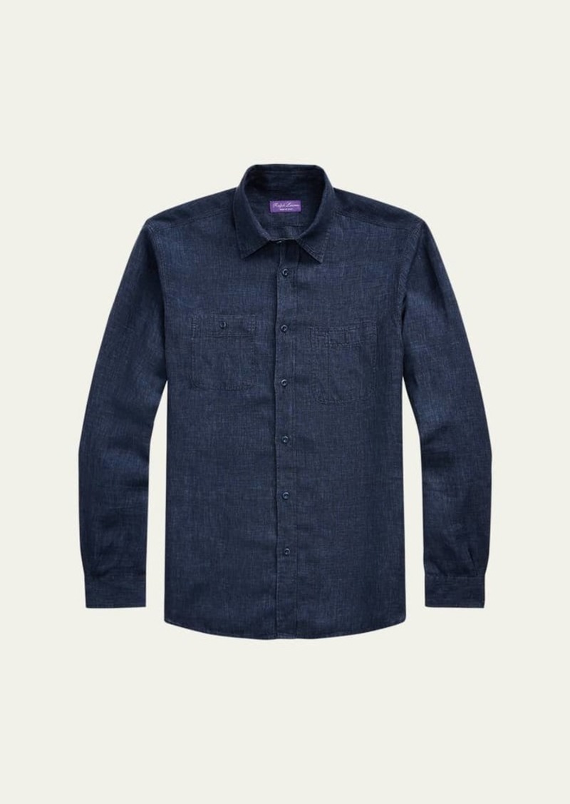 Ralph Lauren Purple Label Men's Dlav Linen Button-Front Workshirt