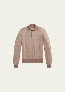 Ralph Lauren Purple Label Men's Glen Plaid Cashmere-Silk Polo Sweater