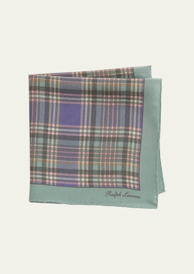 Ralph Lauren Purple Label Men's Plaid-Print Silk Crepe Pocket Square