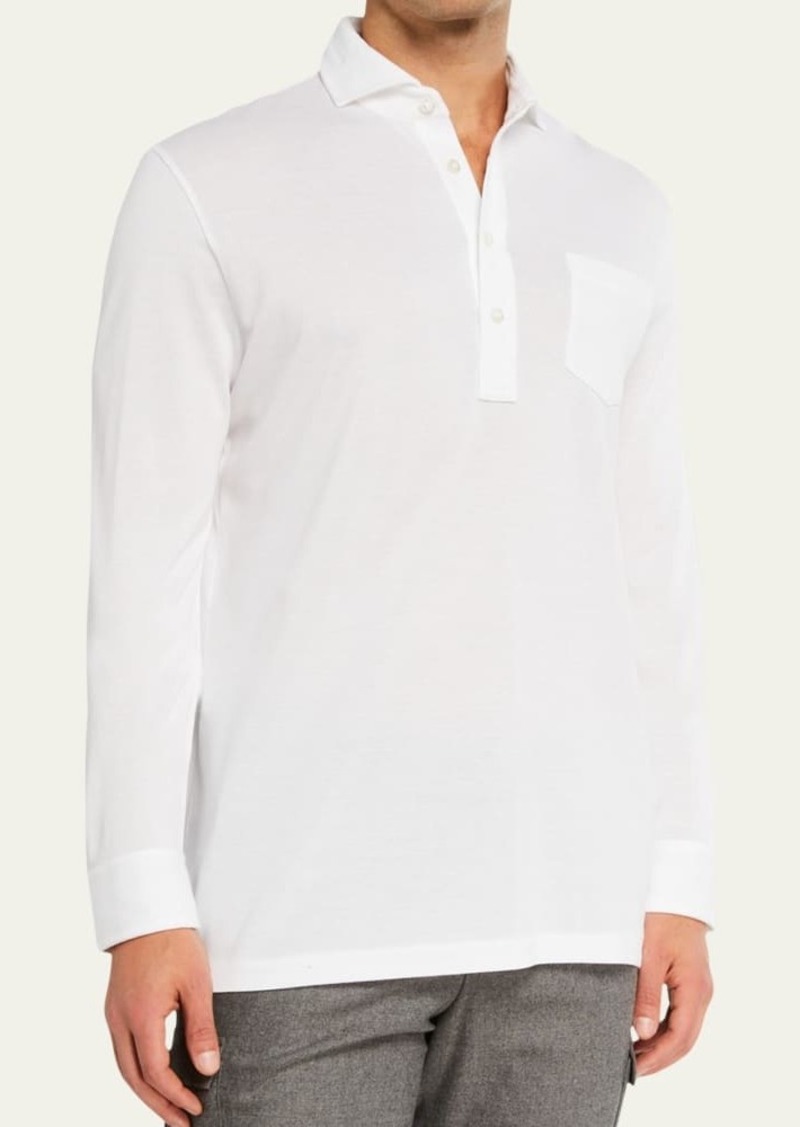 Ralph Lauren Purple Label Men's Washed Long-Sleeve Pocket Polo Shirt  White