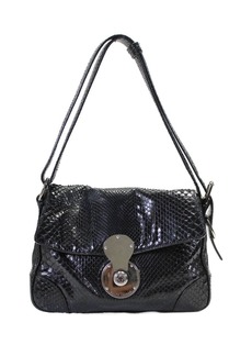 Ralph Lauren Womens Single Strap Snakeskin Ricky Handbag Black Medium