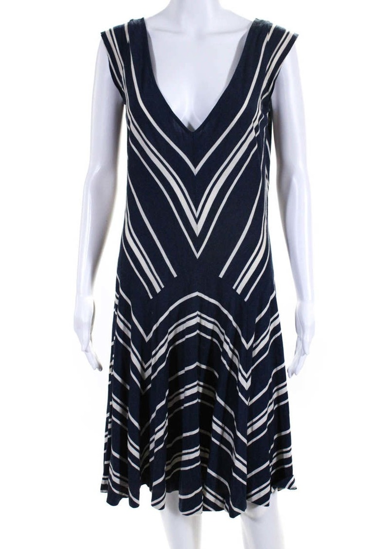 Ralph Lauren Womens Stretch Striped V-Neck Sleeveless Pullover Dress Navy