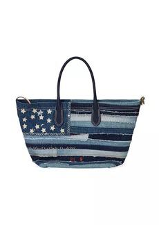 Ralph Lauren: Polo Reversible Medium Striped Denim & Leather Tote Bag