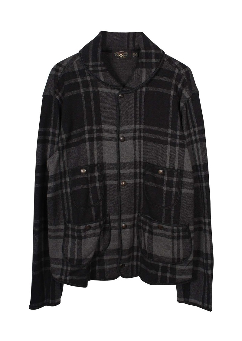 Ralph Lauren RRL Plaid Knit Jacquard Jacket in Grey Cotton