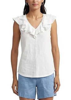 Ralph Lauren Ruffle-Trim Slub Jersey Sleeveless Tee