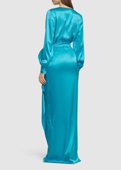 Ralph Lauren Saundra Silk Satin Long Wrap Dress