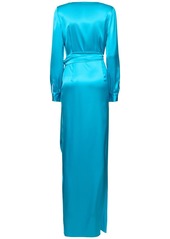 Ralph Lauren Saundra Silk Satin Long Wrap Dress