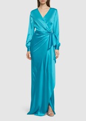 Ralph Lauren Saundra Silk Satin Long Wrap Dress