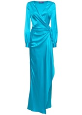 Ralph Lauren Saundra Silk Satin Long Wrap Dress