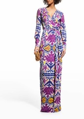 Ralph Lauren Sekani Ikat-Print Pleated Gown