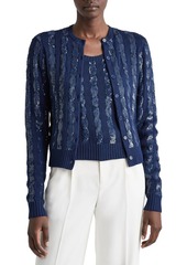 Ralph Lauren Sequined Silk Cable-Knit Sweater Cardigan