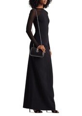 Ralph Lauren Sheer Long-Sleeve Evening Gown