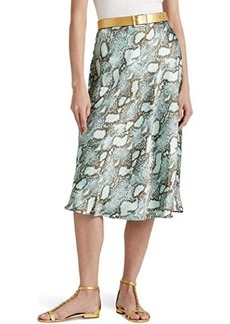 Ralph Lauren Snakeskin Print Satin Charmeuse A-Line Skirt