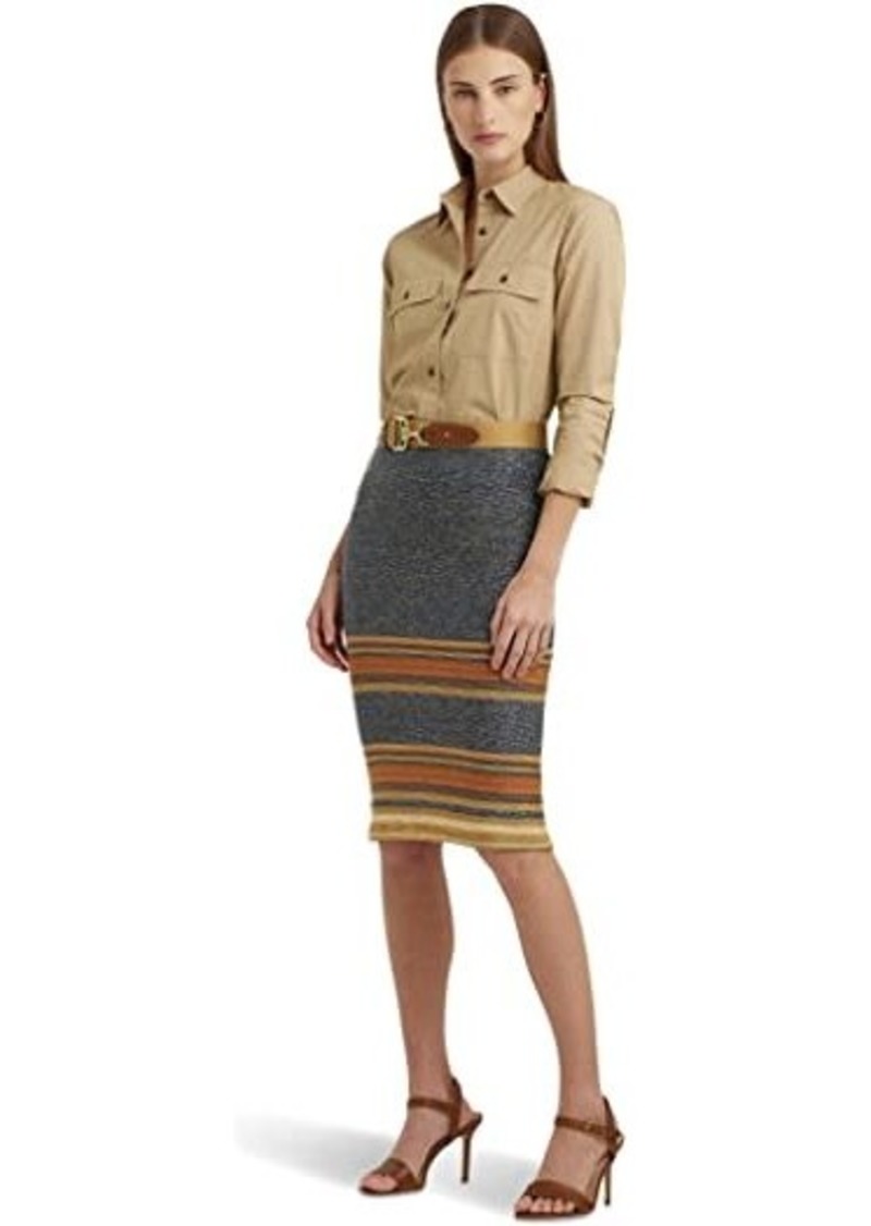 Ralph Lauren Petite Striped Cotton-Linen Knit Pencil Skirt