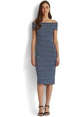Ralph Lauren Striped Off-the-Shoulder Jersey Dress