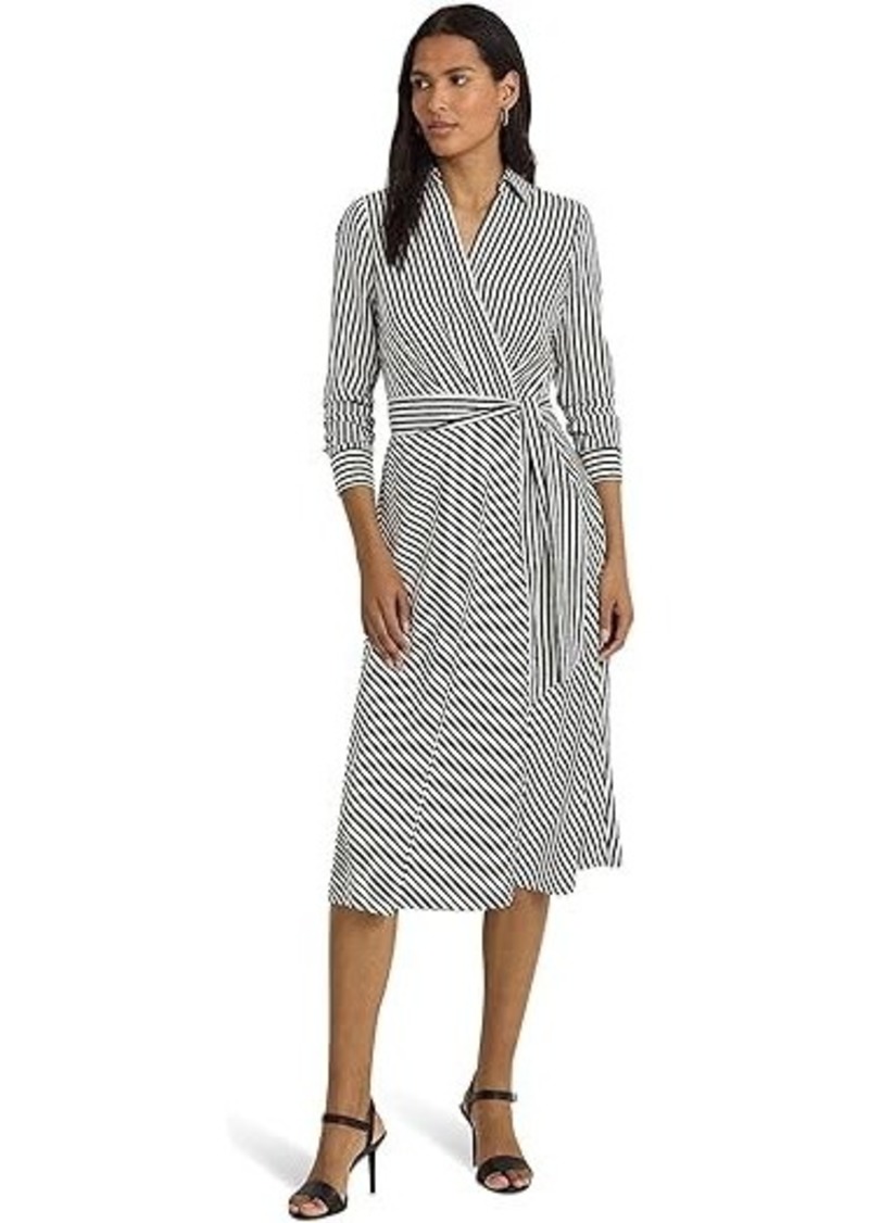 Ralph Lauren Striped Surplice Crepe Midi Dress