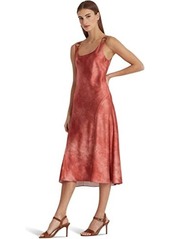 Ralph Lauren Tie-Dye Print Ring-Trim Satin Dress