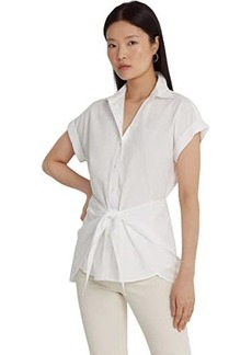 Ralph Lauren Tie Front Cotton Broadcloth Shirt