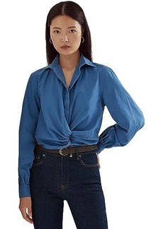 Ralph Lauren Twist-Front Broadcloth Cropped Shirt