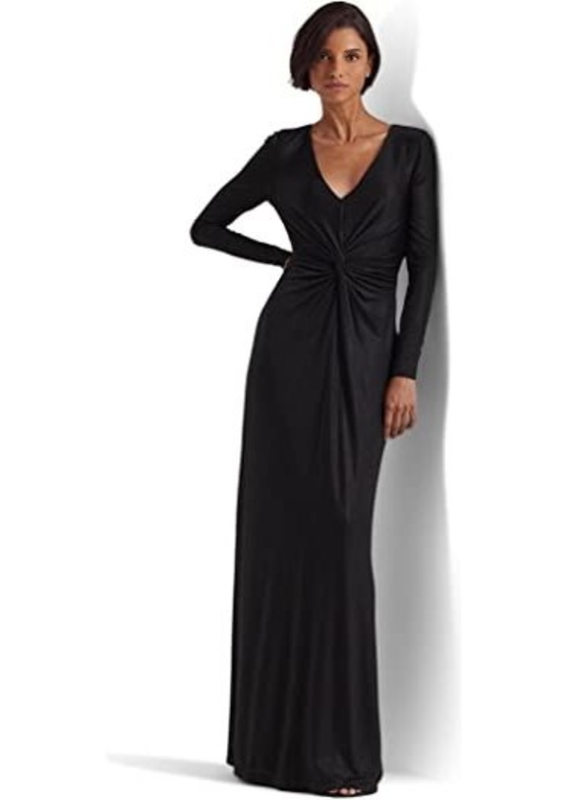 Ralph Lauren Twist-Front Foil Print Jersey Gown